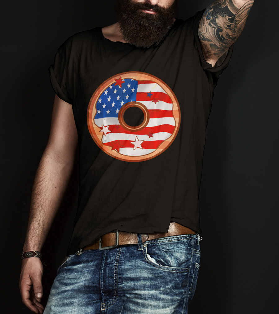 American Flag Donut USA Patriotic Doughnut T-Shirt