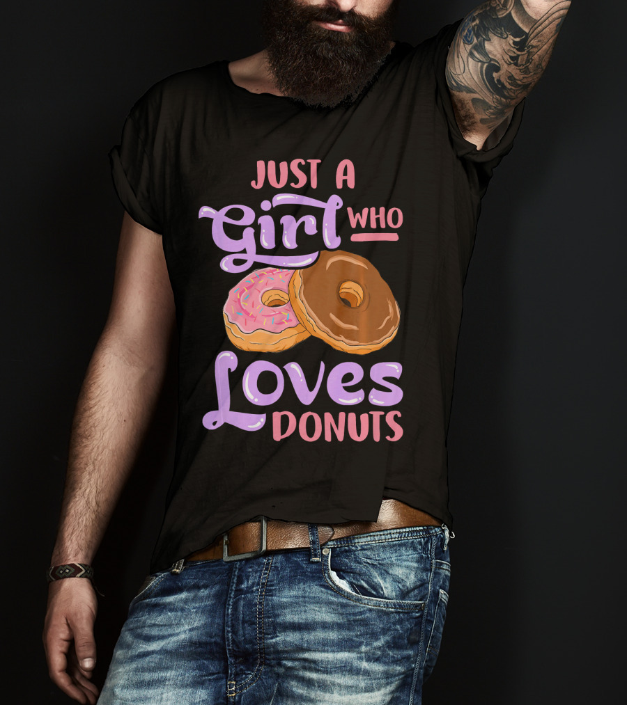 Just A Girl Who Loves Donuts Pink And Chocolate Dougnuts T-Shirt