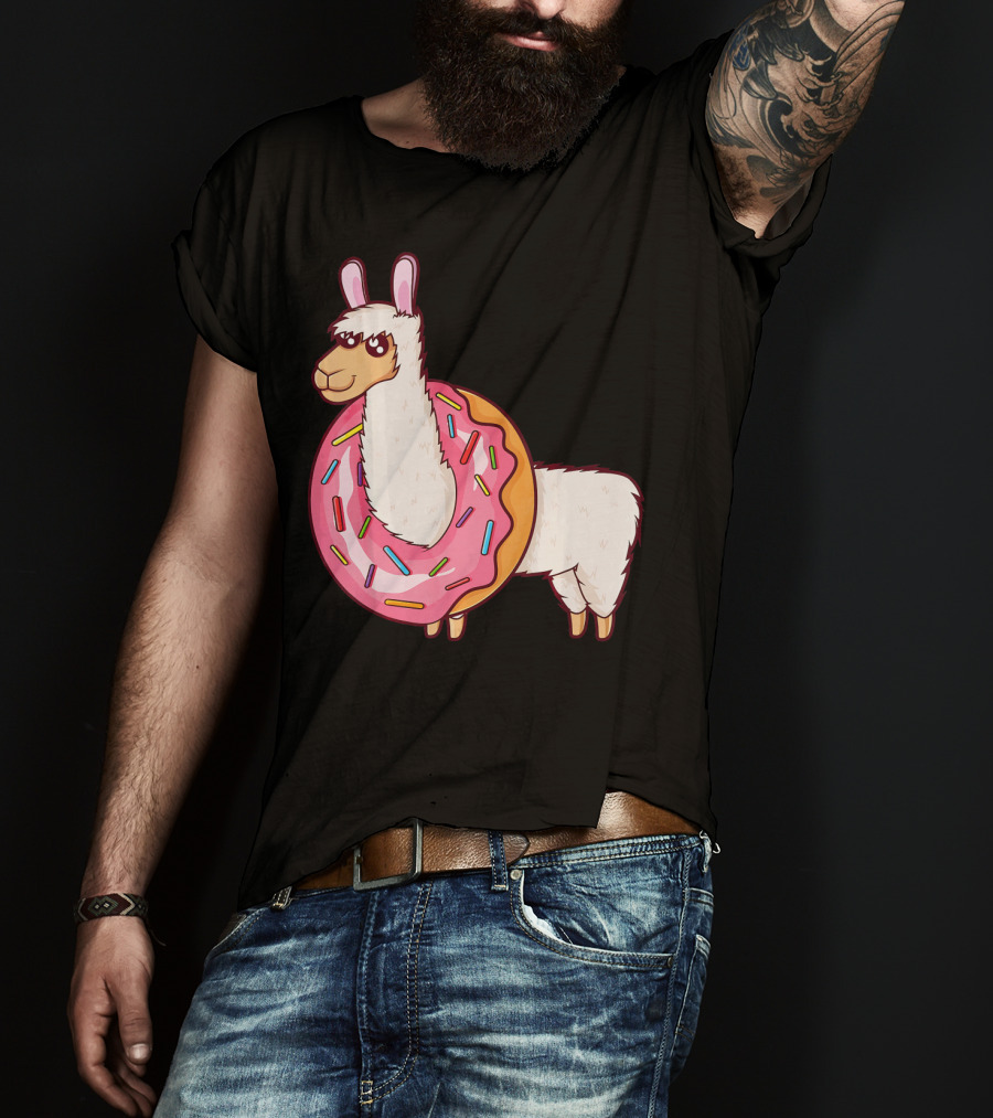 Cute Llama In A Sprinkled Donut Hole Alpaca T-Shirt