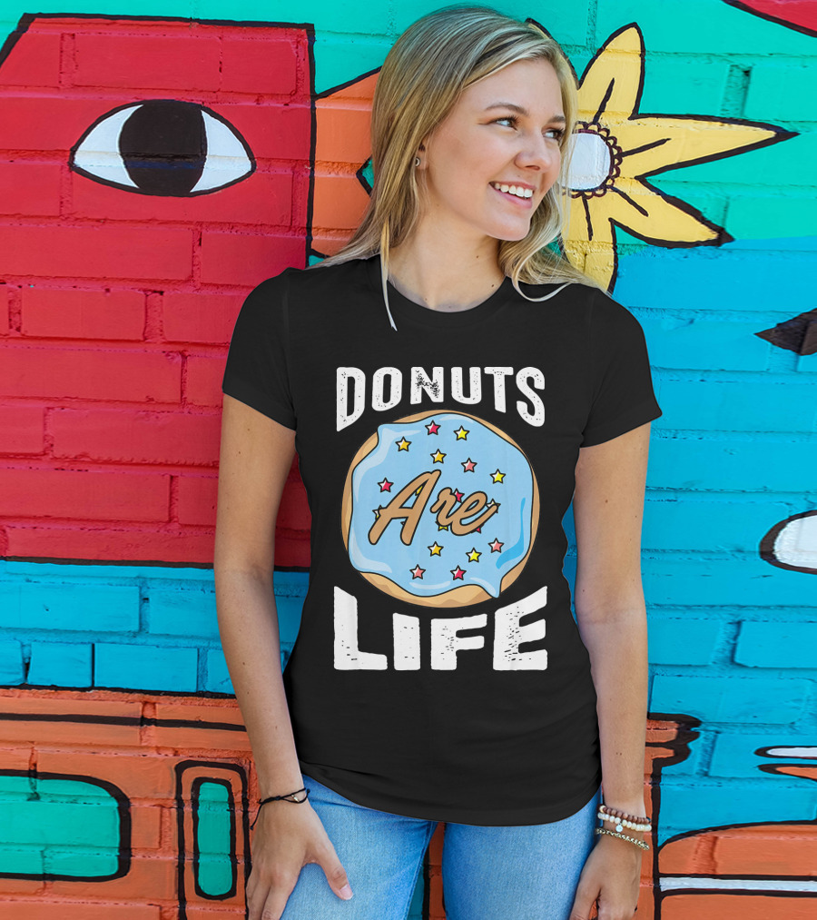 Donuts Are Life Blue Frosted Donut With Stars T-Shirt