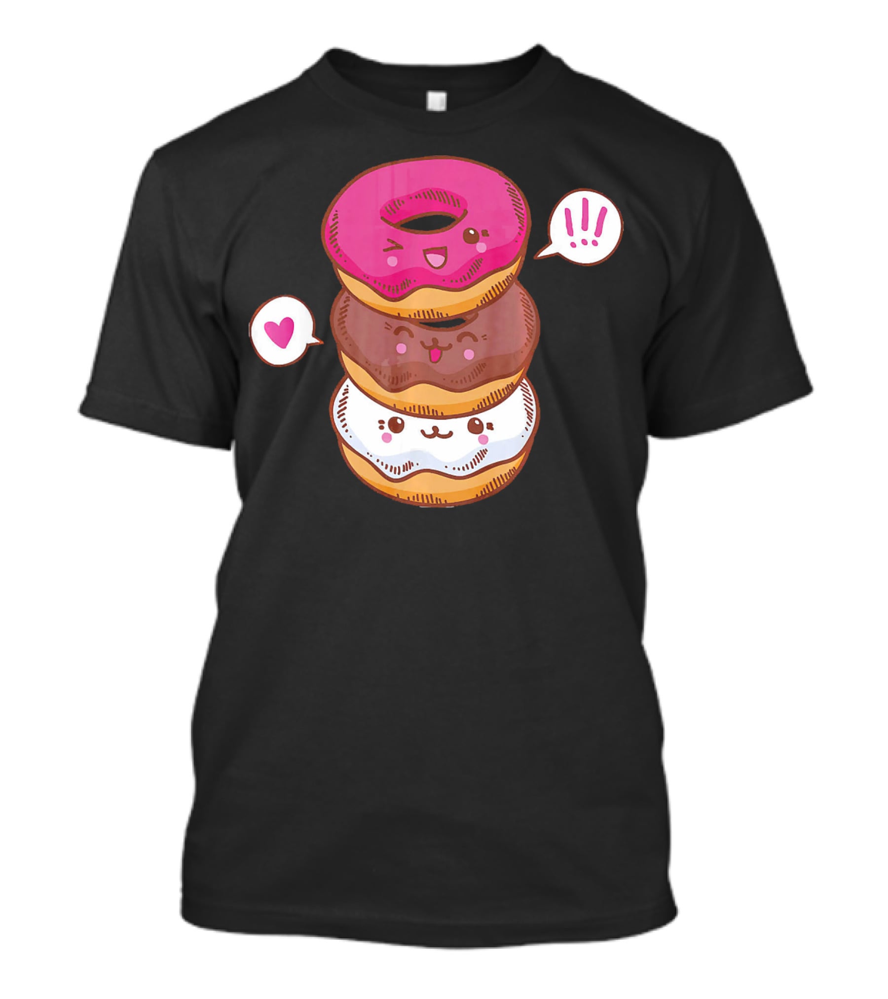 Kawaii Cheerleading Donut Stack With Cute Expressions And Heart Speech Bubbles T-Shirt