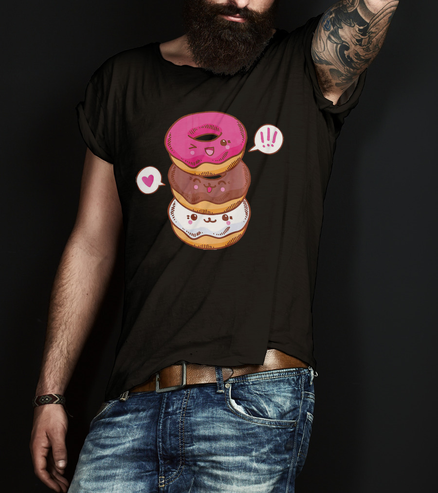 Kawaii Cheerleading Donut Stack With Cute Expressions And Heart Speech Bubbles T-Shirt
