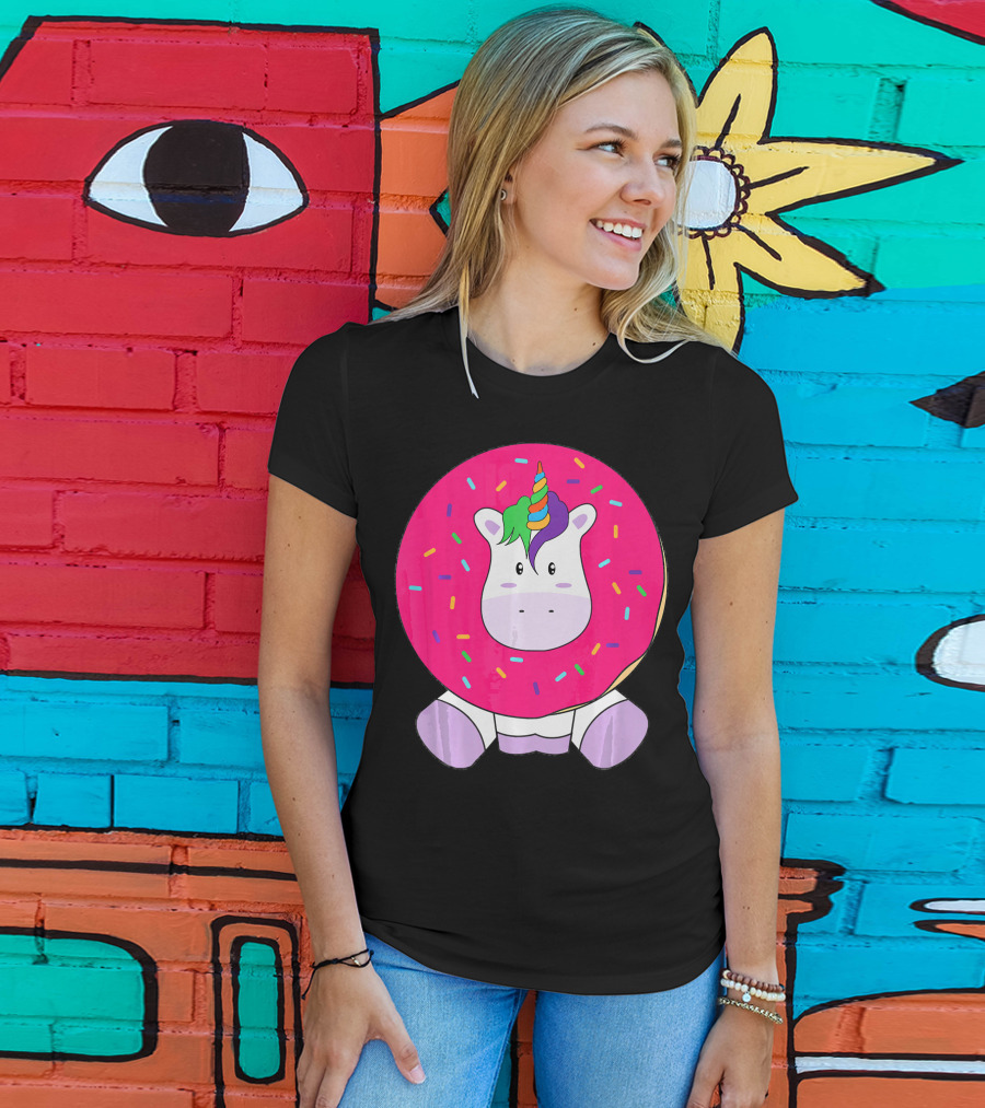 Kawaii Unicorn Donut With Sprinkles Cute Girly T-Shirt