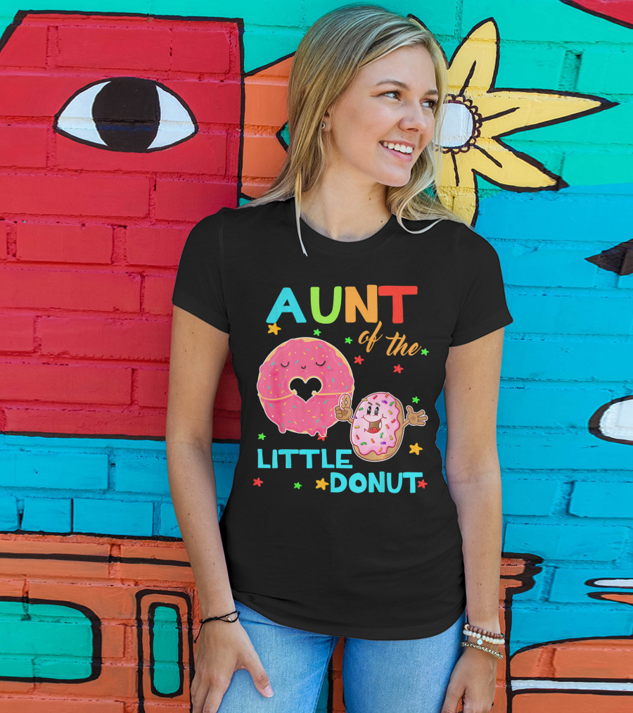 Aunt Of The Little Donut Birthday Colorful Star Sprinkles T-Shirt