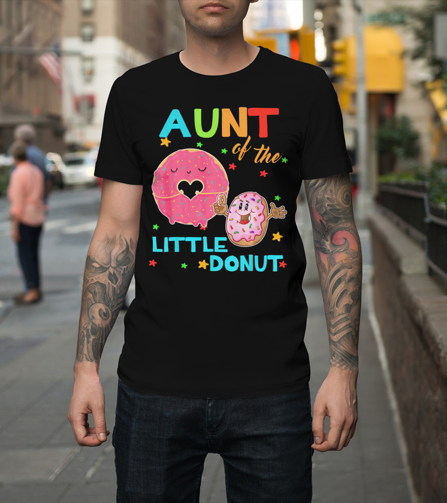 Aunt Of The Little Donut Birthday Colorful Star Sprinkles T-Shirt
