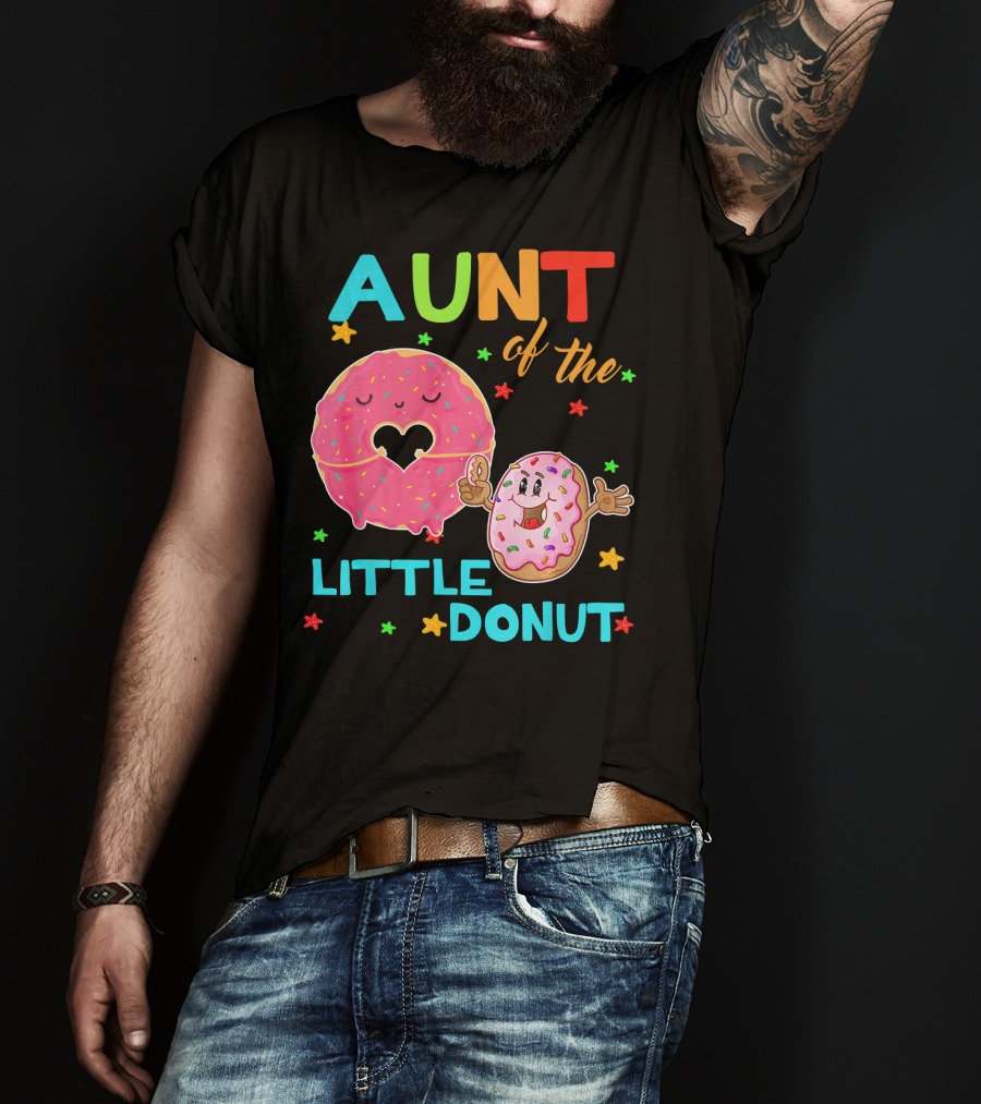 Aunt Of The Little Donut Birthday Colorful Star Sprinkles T-Shirt