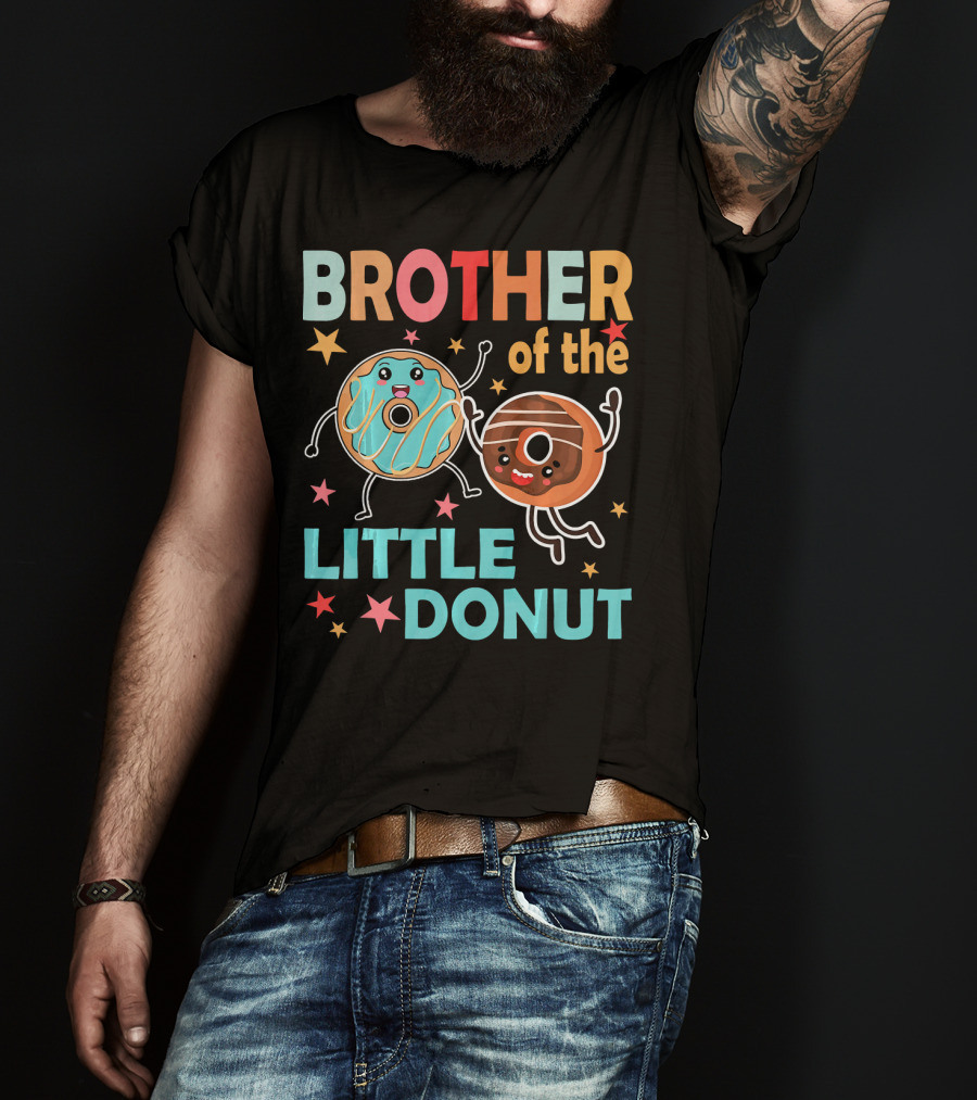 BROTHER OF THE LITTLE DONUT Cute Cartoon Characters With Stars And Sprinkles T-Shirt