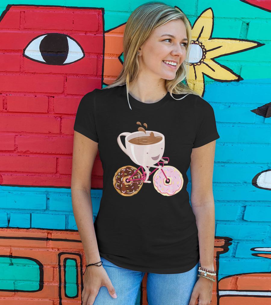 Cool Donut Coffee Bicycle Hand Drawn Ill Coffee Mug Riding Donuts Wheels T-Shirt