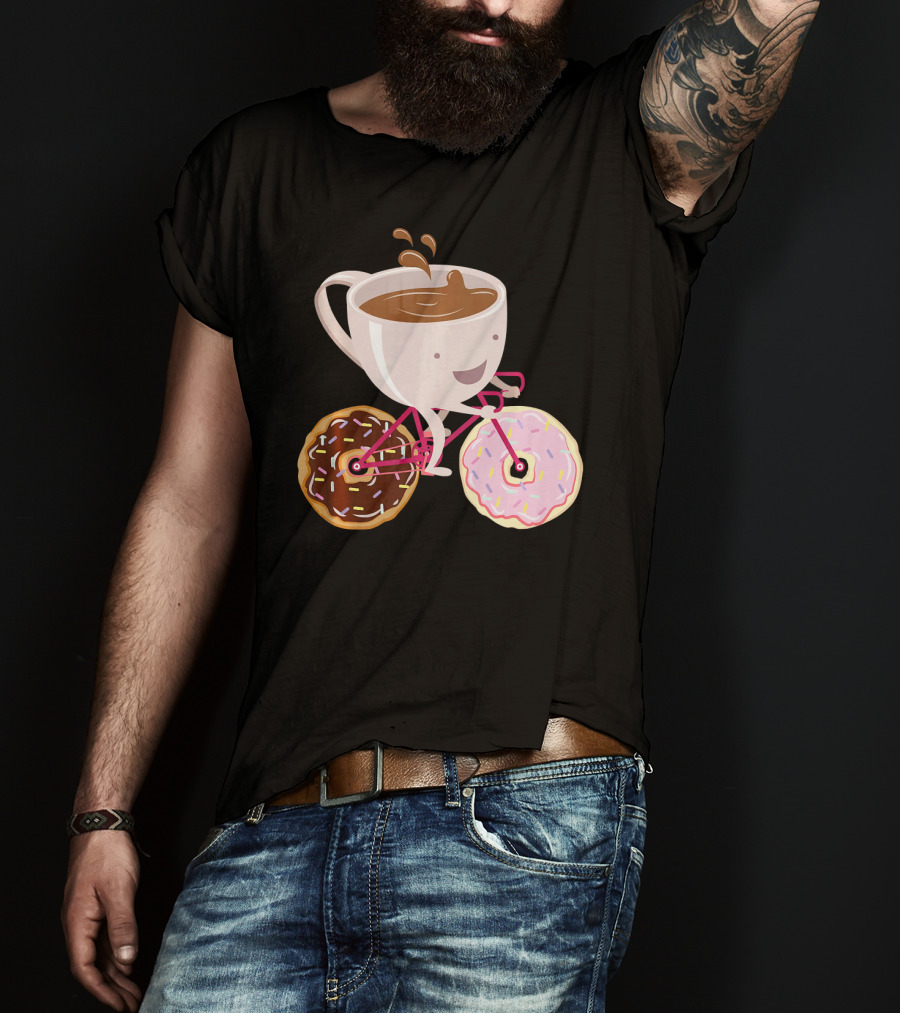 Cool Donut Coffee Bicycle Hand Drawn Ill Coffee Mug Riding Donuts Wheels T-Shirt