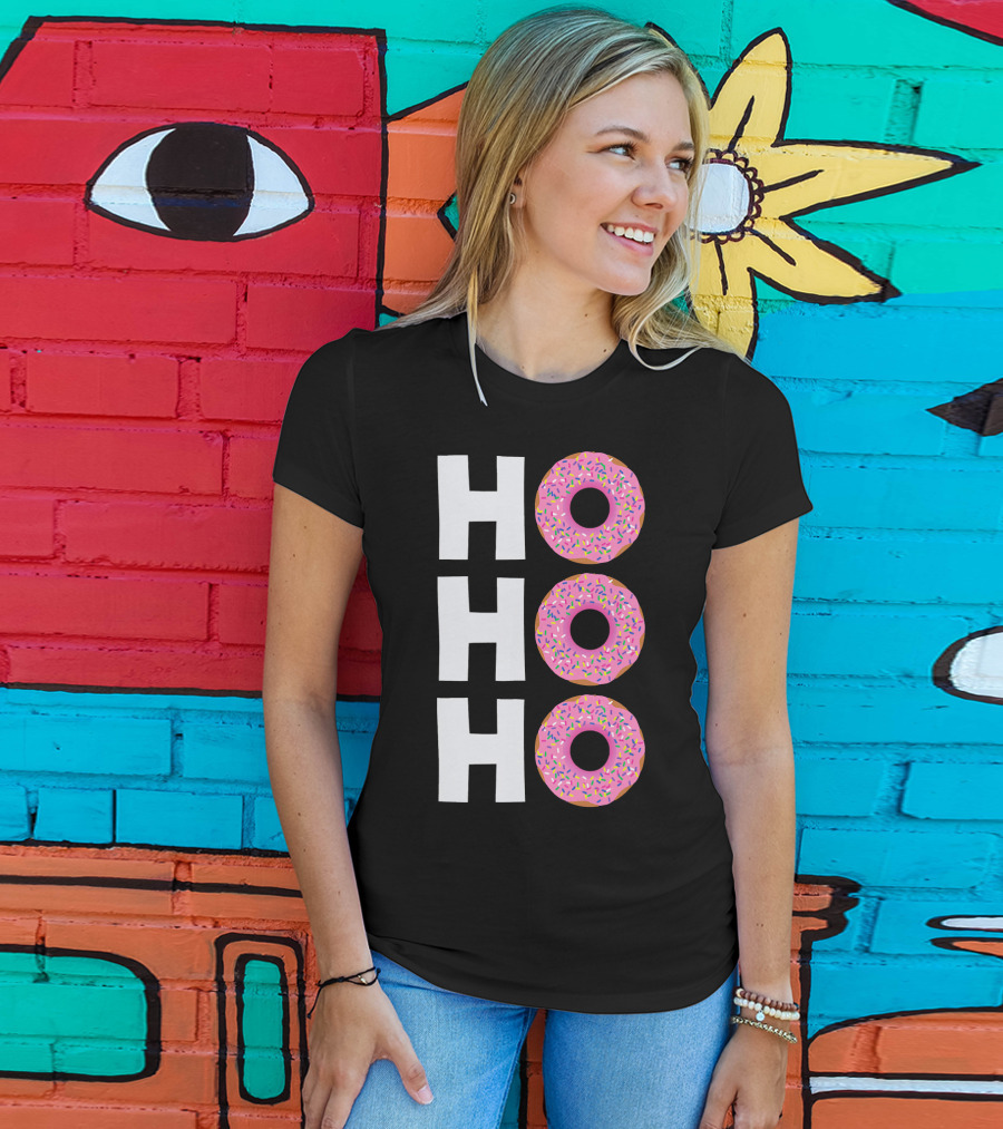 Merry Christmas Donut HO HO Sprinkled Doughnut Lettering T-Shirt