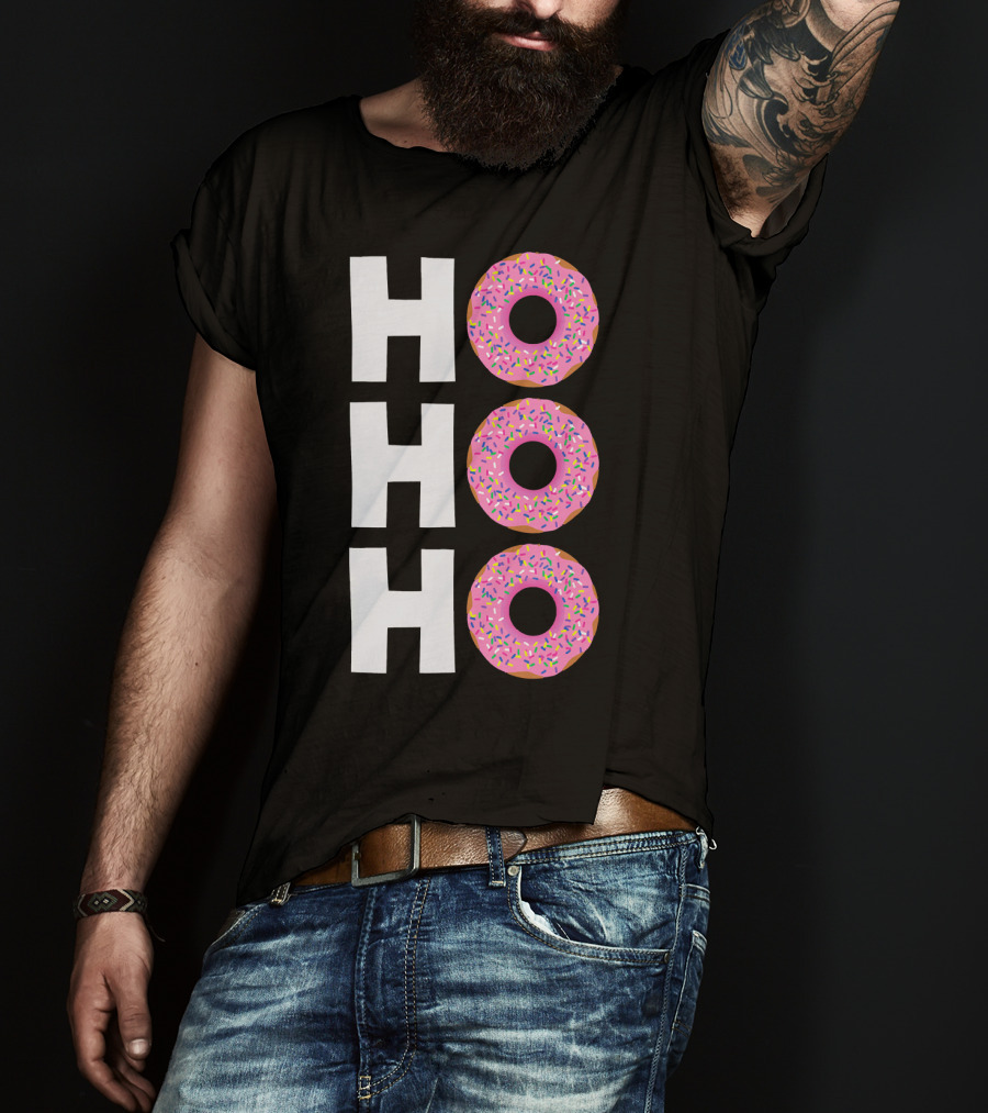 Merry Christmas Donut HO HO Sprinkled Doughnut Lettering T-Shirt