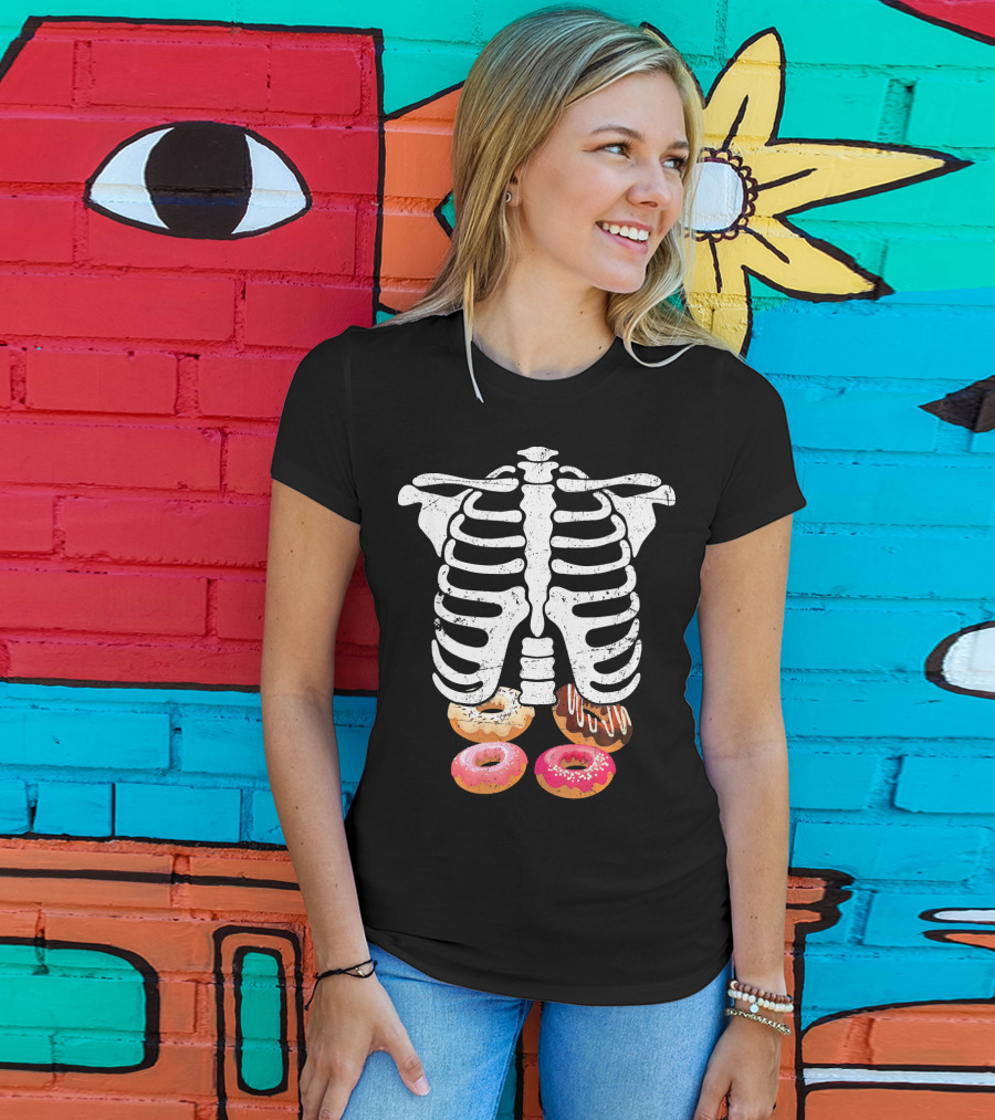 Skeleton Pregnancy Donut X Ray Ribcage Treats T-Shirt