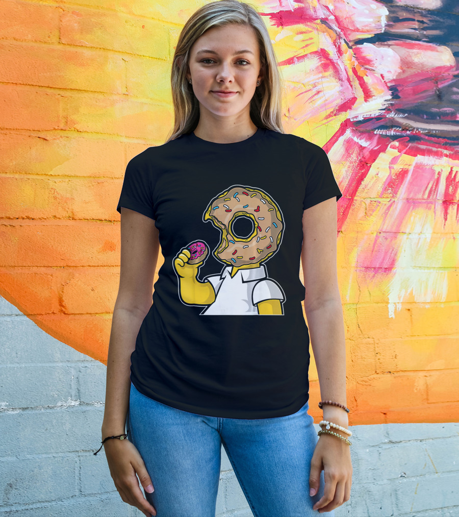 MMMM Donuts Head Character With Classic Sprinkles And Pink Frosted Bite T-Shirt