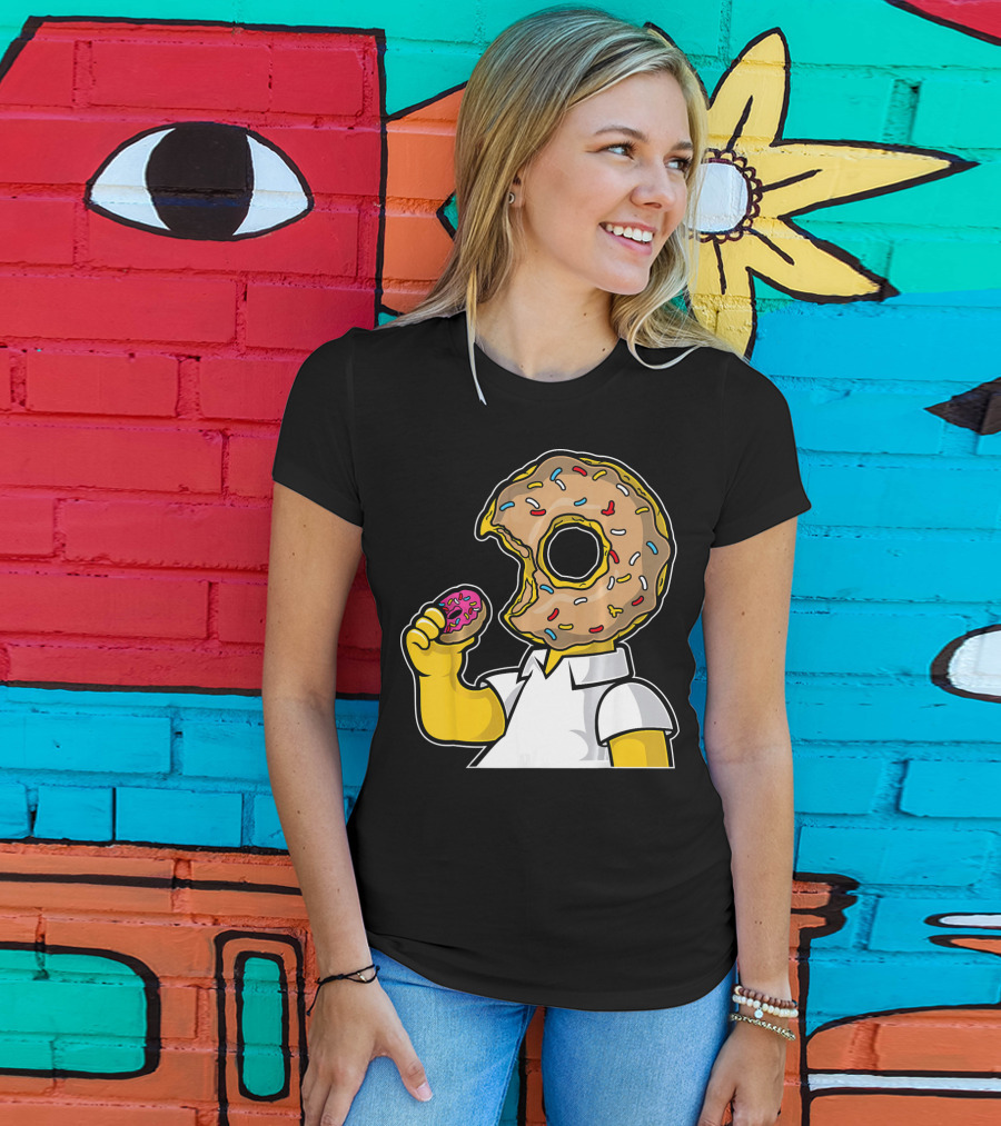 MMMM Donuts Head Character With Classic Sprinkles And Pink Frosted Bite T-Shirt