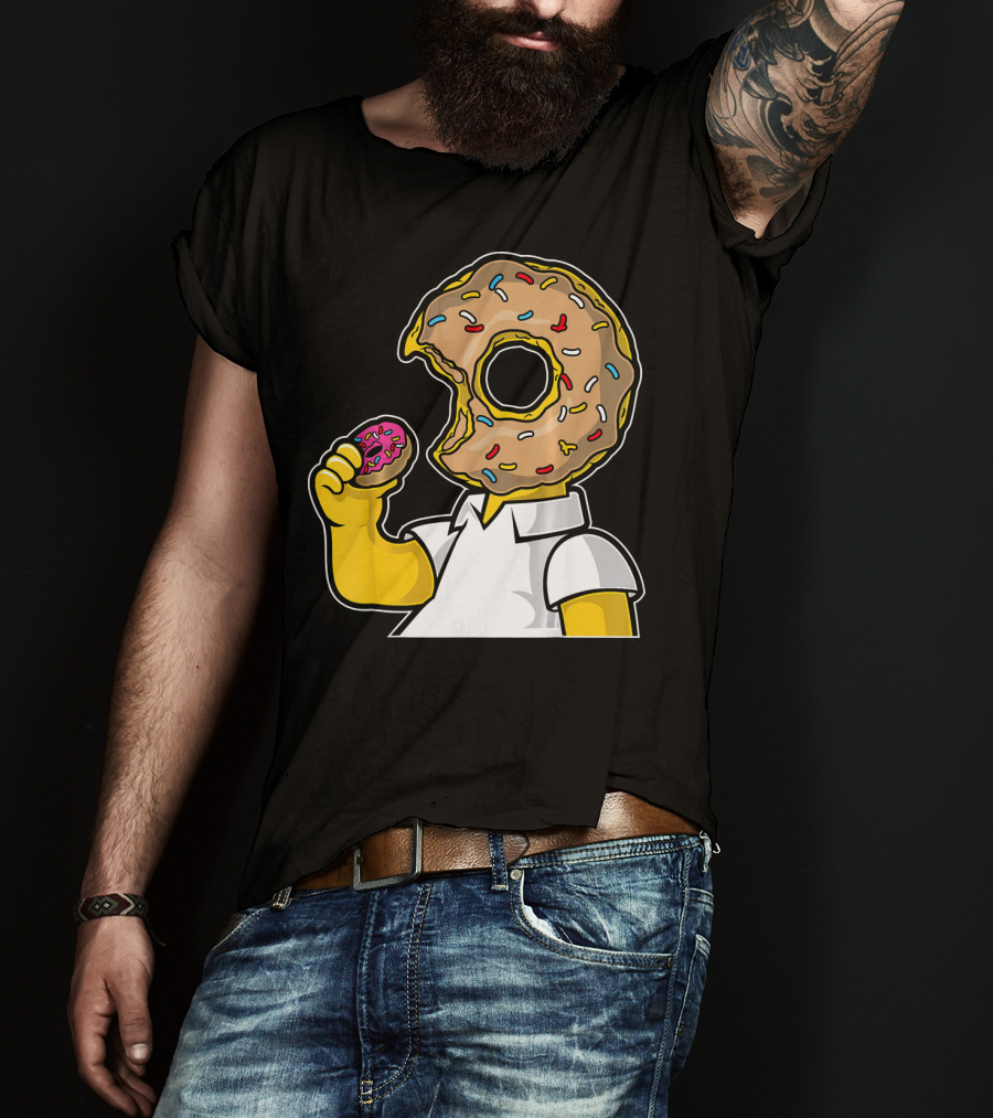 MMMM Donuts Head Character With Classic Sprinkles And Pink Frosted Bite T-Shirt