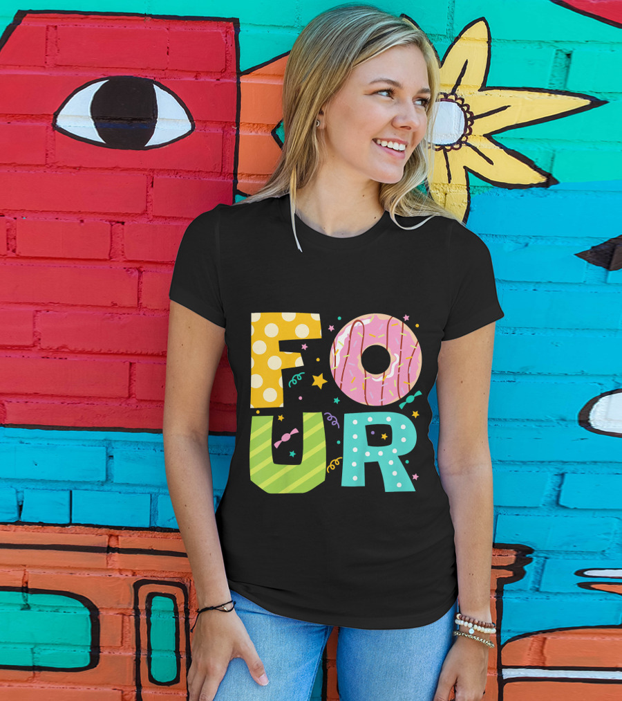 Kids Donut FOUR Year Birthday T-Shirt