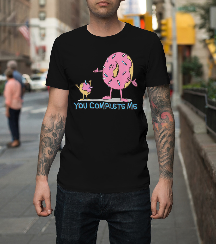 Funny You Complete Me Pink Sprinkled Donut Duo Hugging T-Shirt