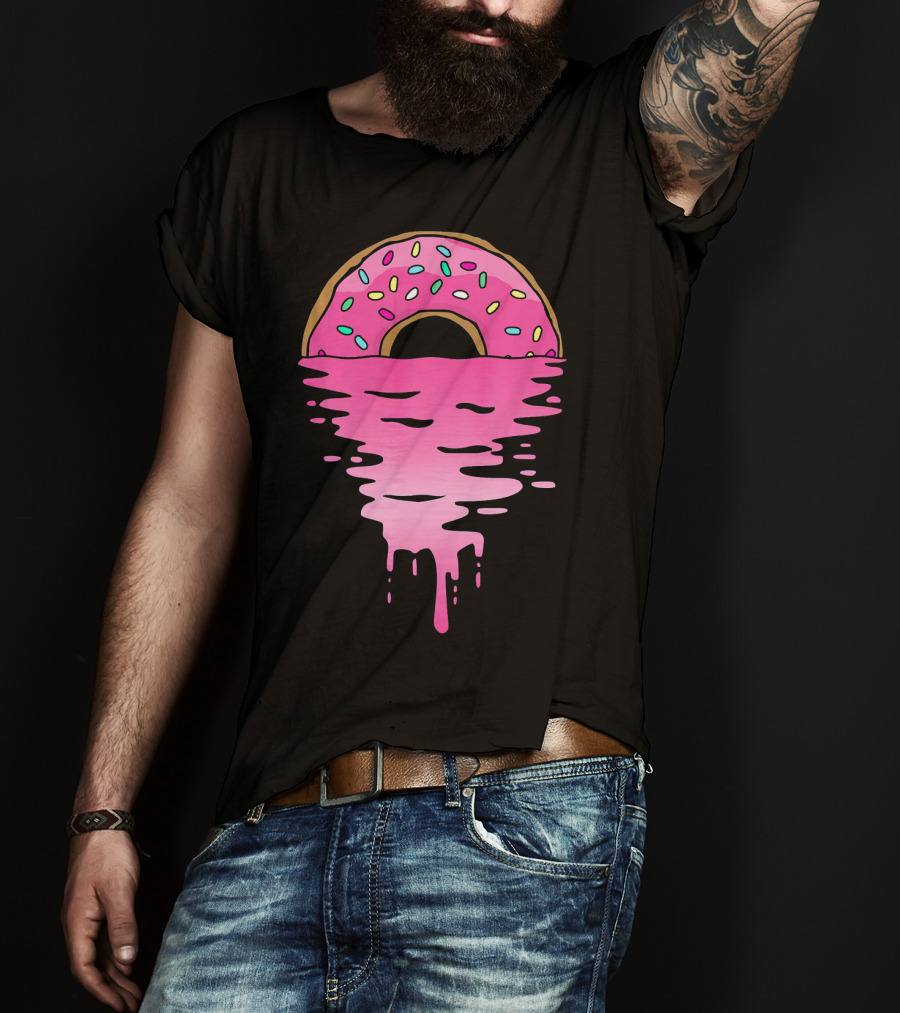 Pink Glazed Donut Melting Into Sunset Horizon T-Shirt