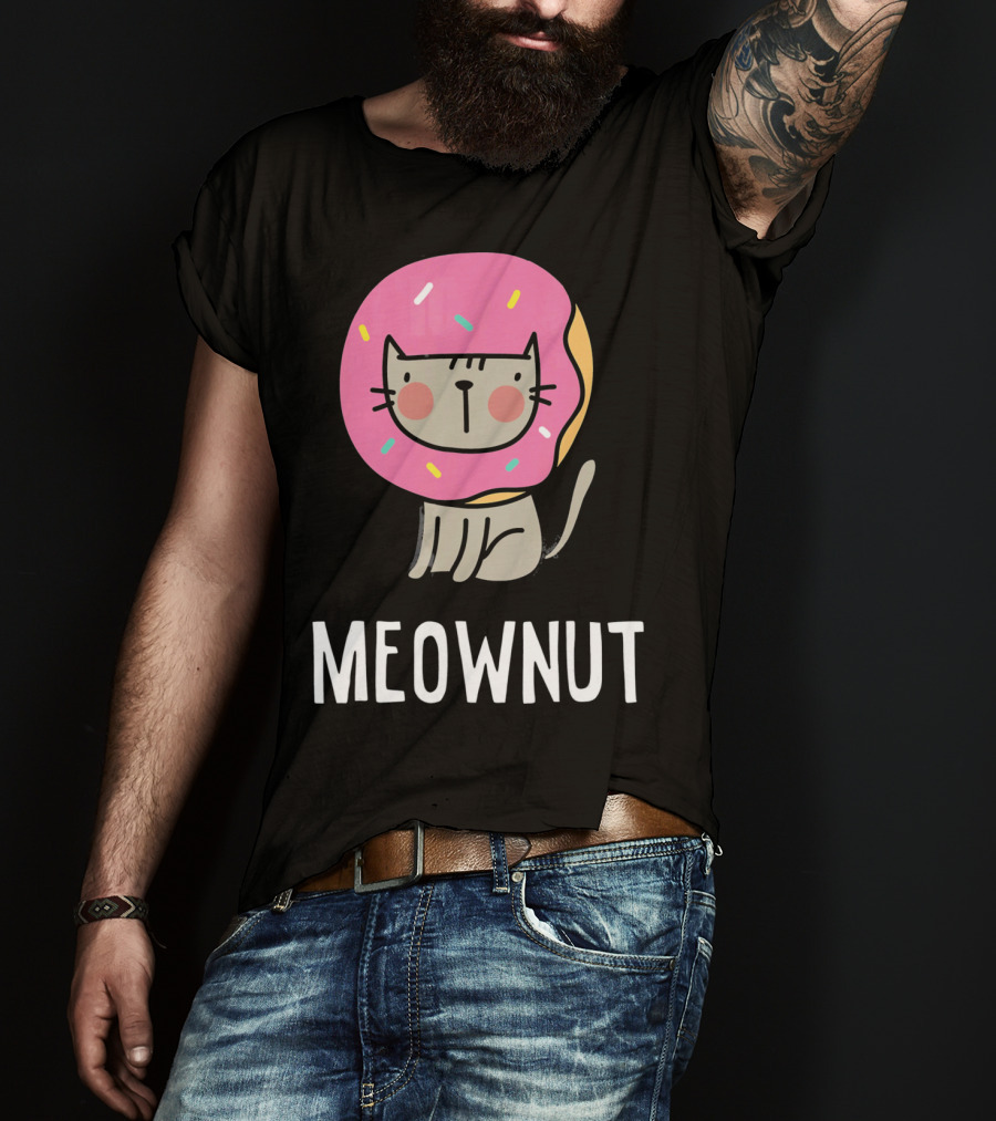 Cute Donut Cat Pun Meownut Funny Meownut T-Shirt