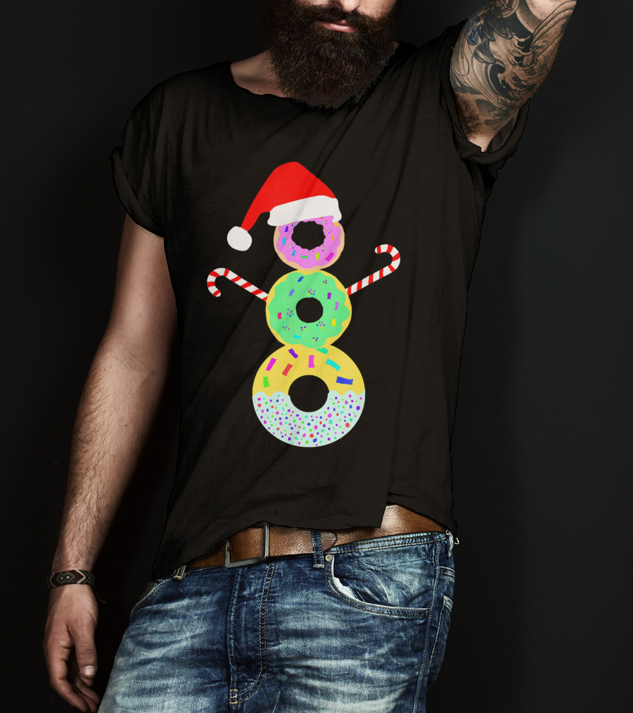 Snowman Donuts Doughnut Confections Christmas Candy Canes Santa Hat T-Shirt