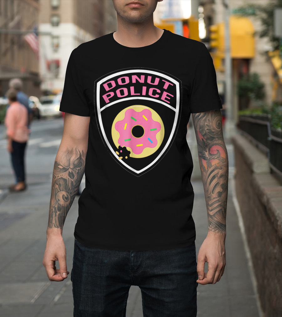 Donut Police Badge Funny Donut Lover Pink Sprinkles T-Shirt