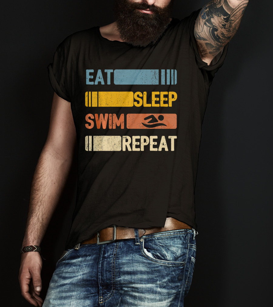 Eat Sleep Swim Repeat Funny Vintage Retro T-Shirt