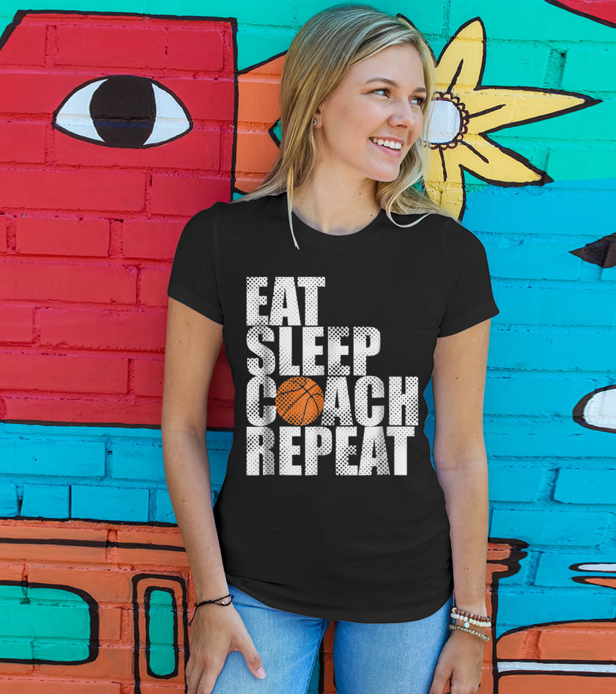 Eat Sleep Coach Basketball Repeat Vintage Style Fun Sports T-Shirt