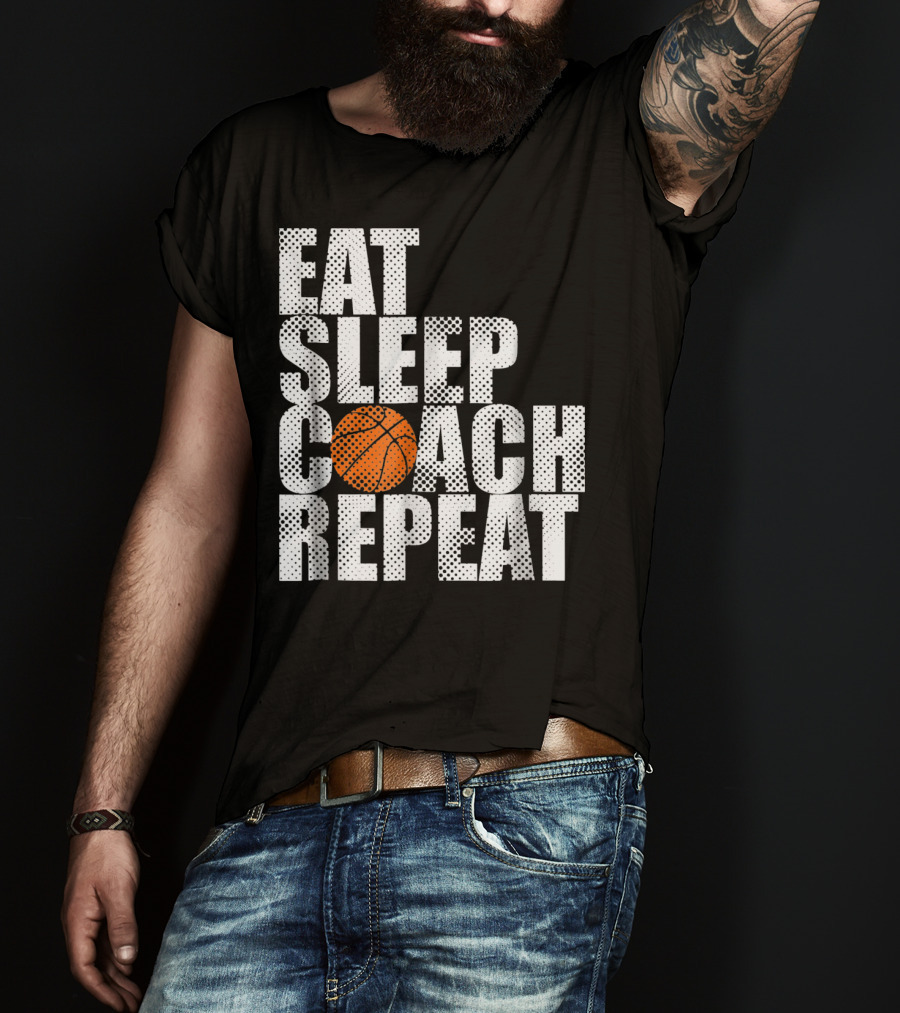 Eat Sleep Coach Basketball Repeat Vintage Style Fun Sports T-Shirt