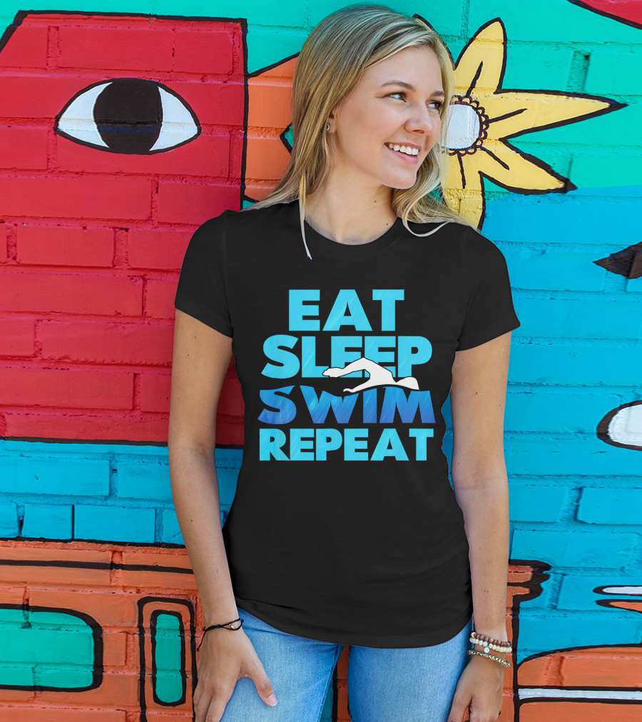 Eat Sleep Swim Repeat Swimmer Tees Iconic Phrase With Swim T-Shirt