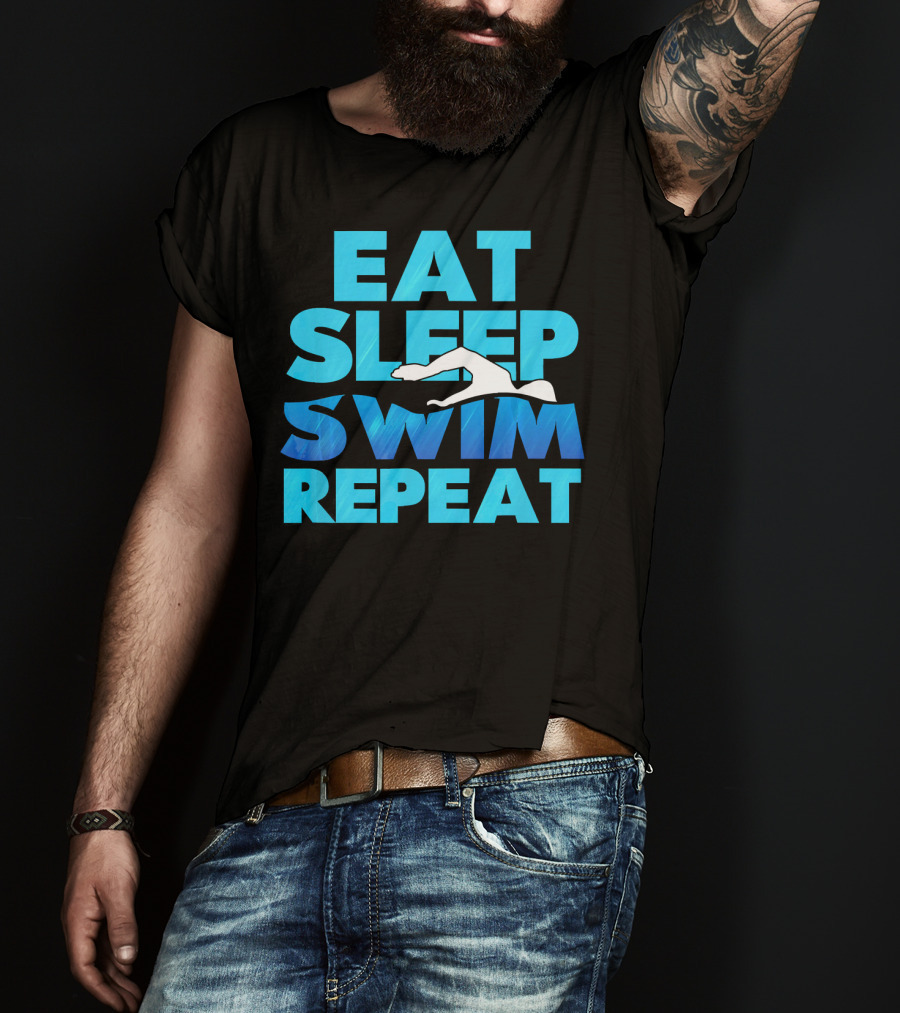 Eat Sleep Swim Repeat Swimmer Tees Iconic Phrase With Swim T-Shirt