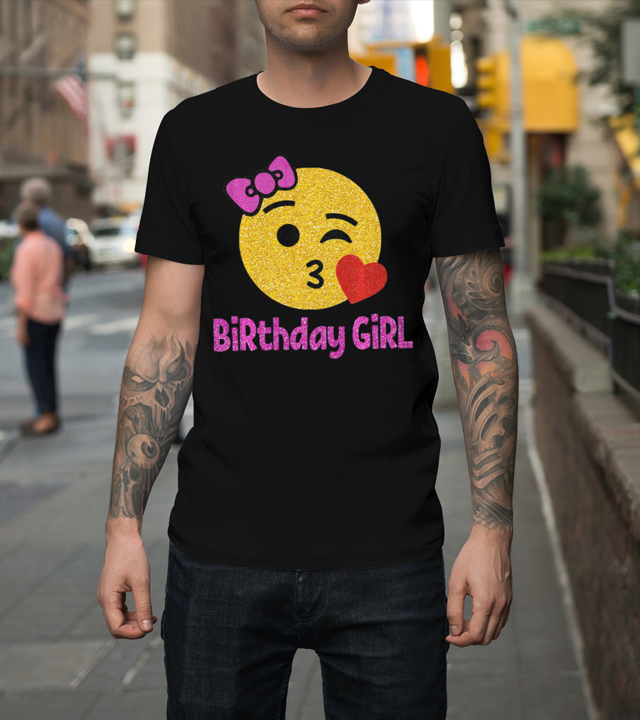 Birthday Girl Emoji Pink Bow Red Heart T-Shirt