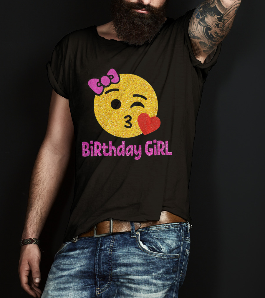 Birthday Girl Emoji Pink Bow Red Heart T-Shirt