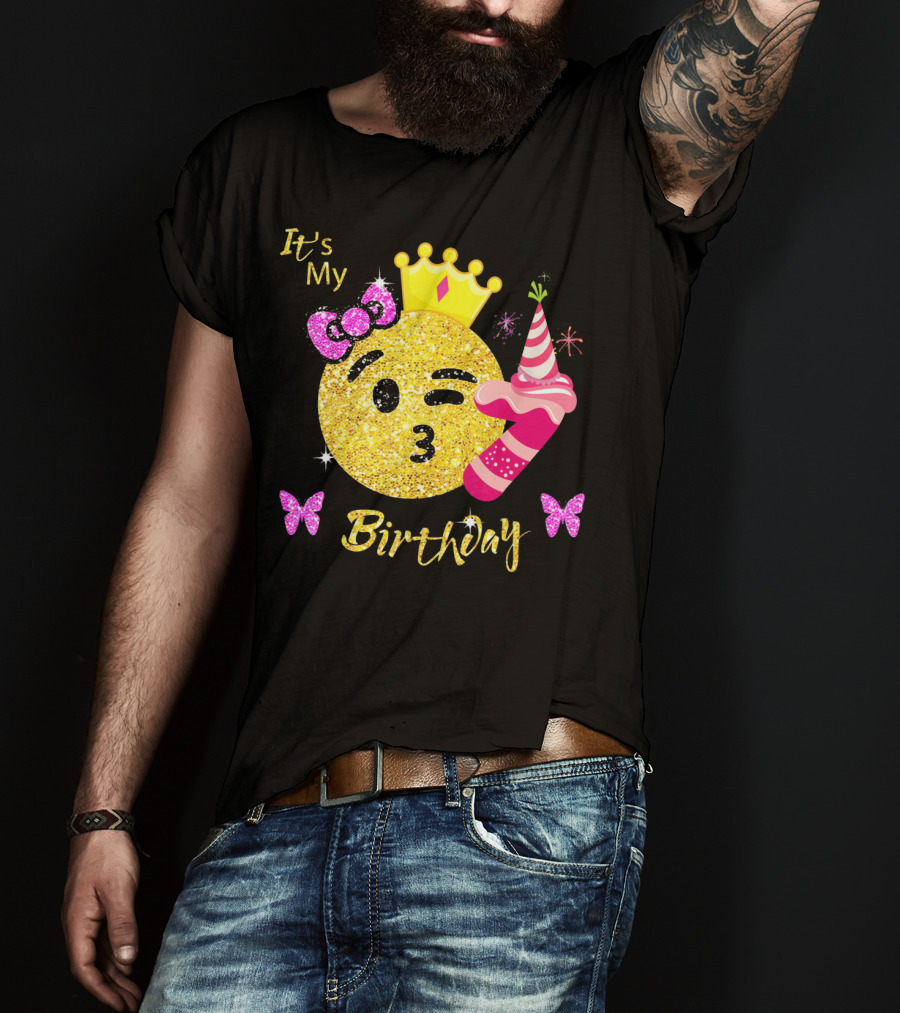 It's My Birthday Emoji Girls OMG Sparkle Crown Party T-Shirt