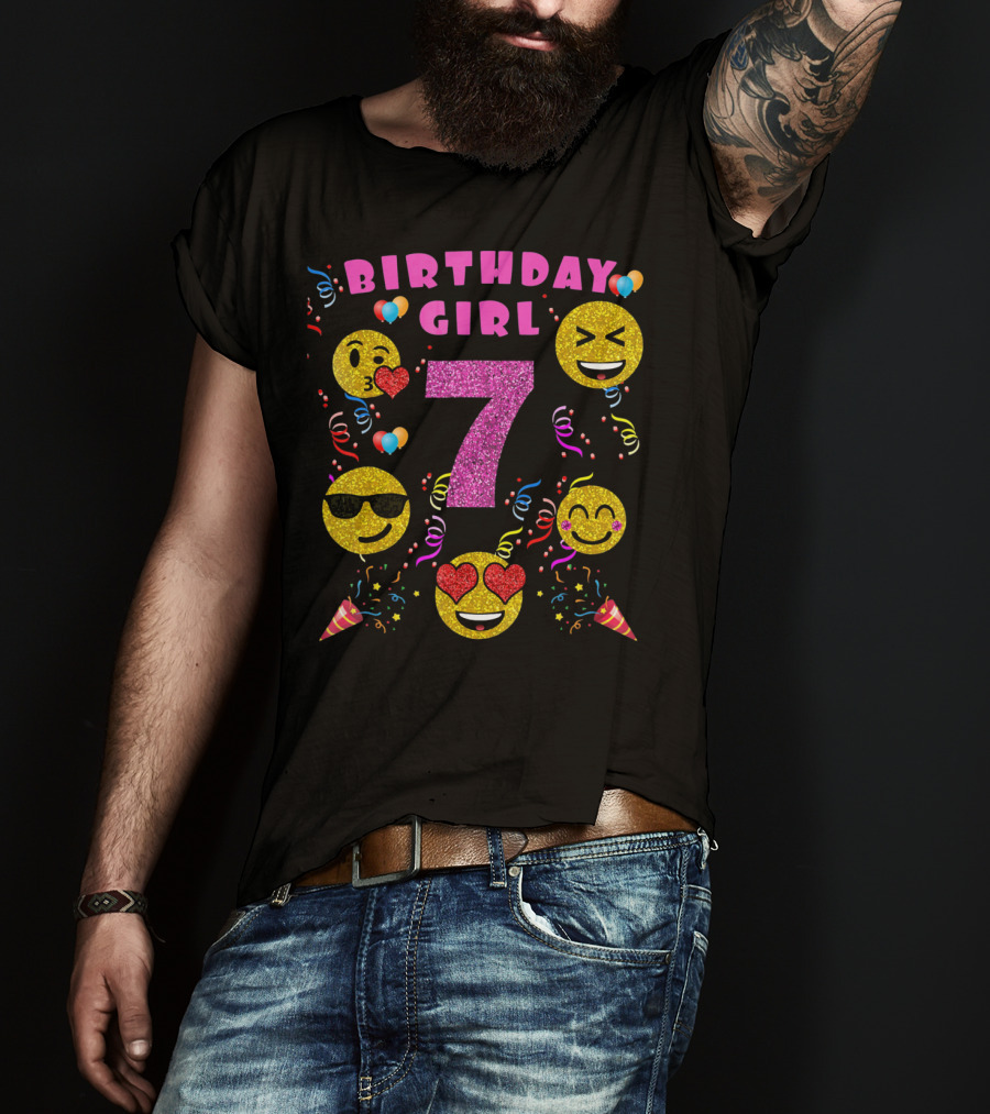 Birthday Girl 7 Emoji Party Celebration Fun T-Shirt