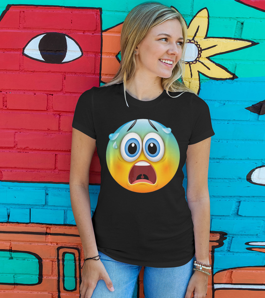 Scared Face Emoji Funny Novelty Sweat Emoji Face T-Shirt
