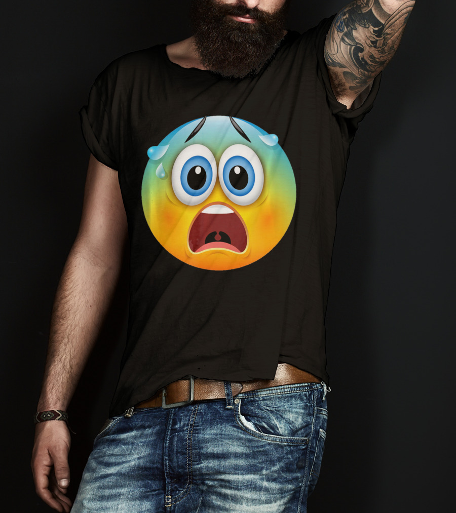 Scared Face Emoji Funny Novelty Sweat Emoji Face T-Shirt