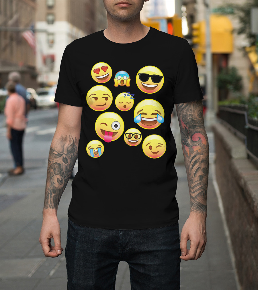 Funny Emoji Faces For Girls Heart Eyes Sleepy Wink Tears Sunglasses Zany T-Shirt