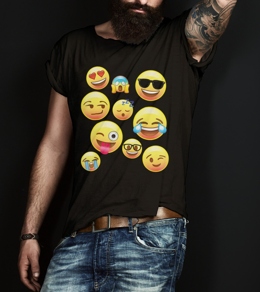 Funny Emoji Faces For Girls Heart Eyes Sleepy Wink Tears Sunglasses Zany T-Shirt