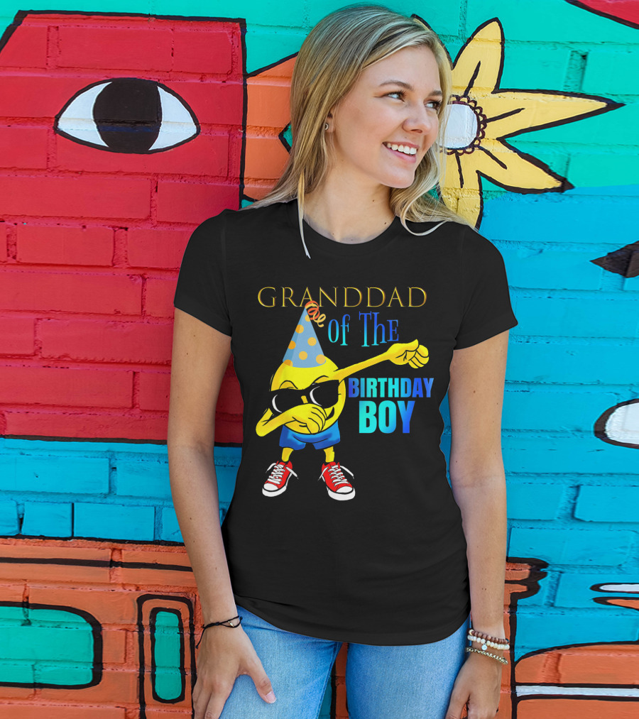 Granddad Of The Birthday Boy Dabbing Emoji Party Hat Sunglasses Celebrations T-Shirt