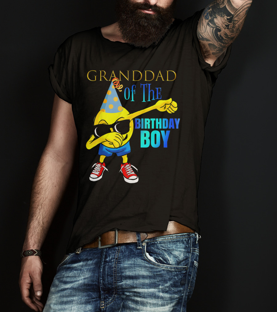 Granddad Of The Birthday Boy Dabbing Emoji Party Hat Sunglasses Celebrations T-Shirt