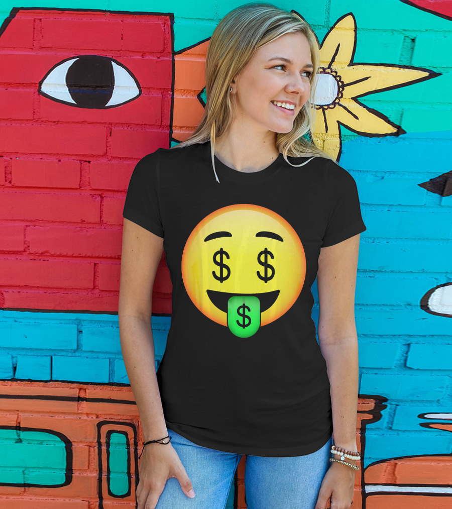 HD Emoji Money Mouth Face Dollar Symbol Eyes Green Tongue T-Shirt