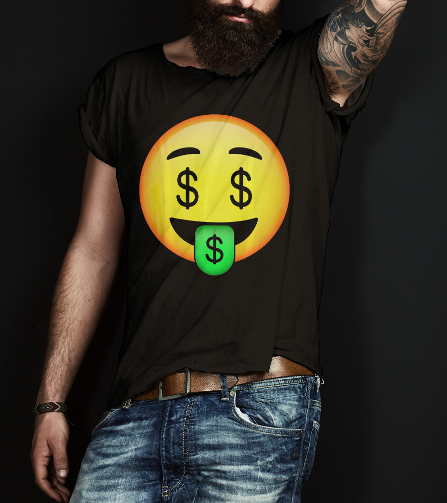 HD Emoji Money Mouth Face Dollar Symbol Eyes Green Tongue T-Shirt