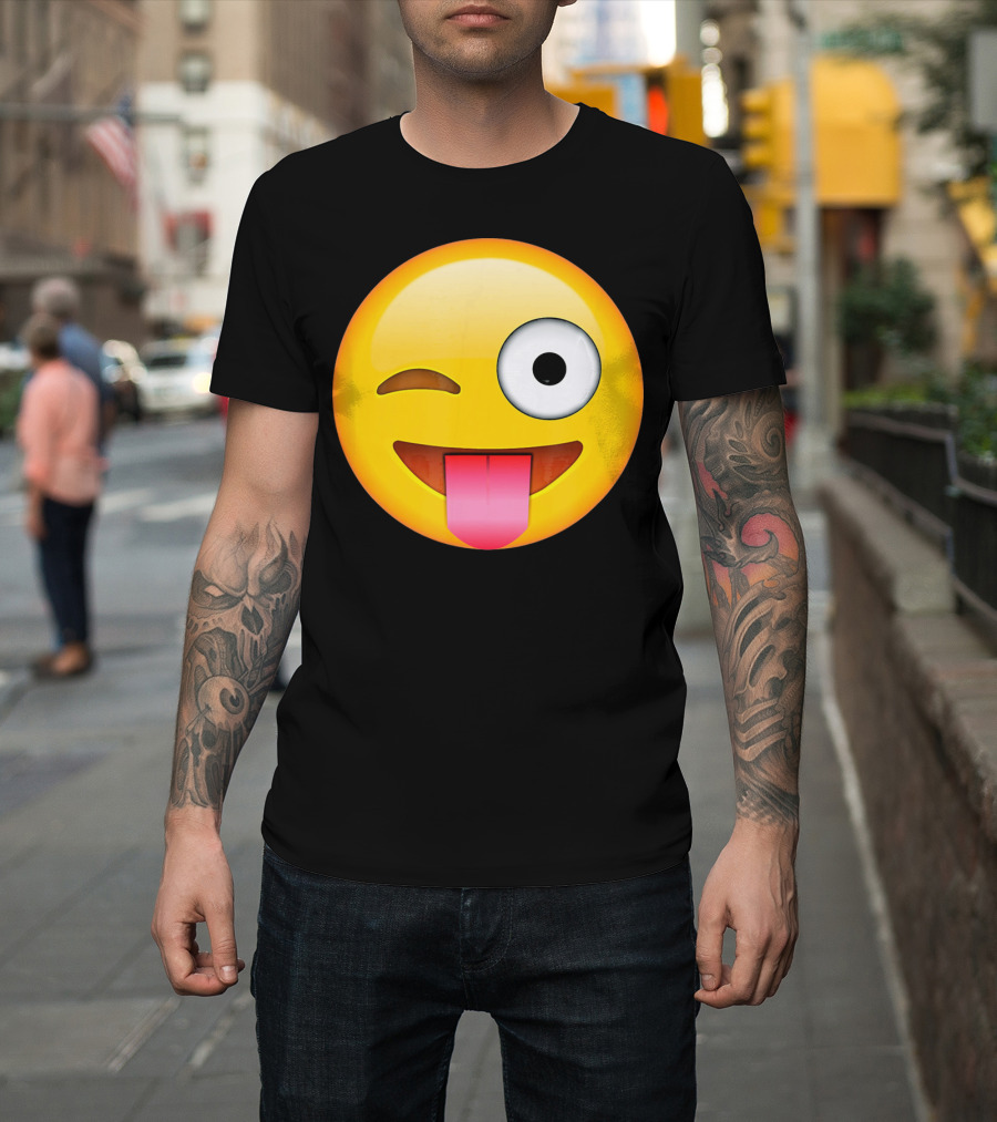Face Emoticon Tongue Out Emoji Wink T-Shirt