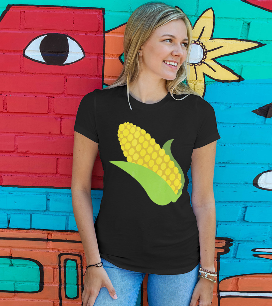 Emoji Corn On The Cob Yellow Kernels Green Husk T-Shirt