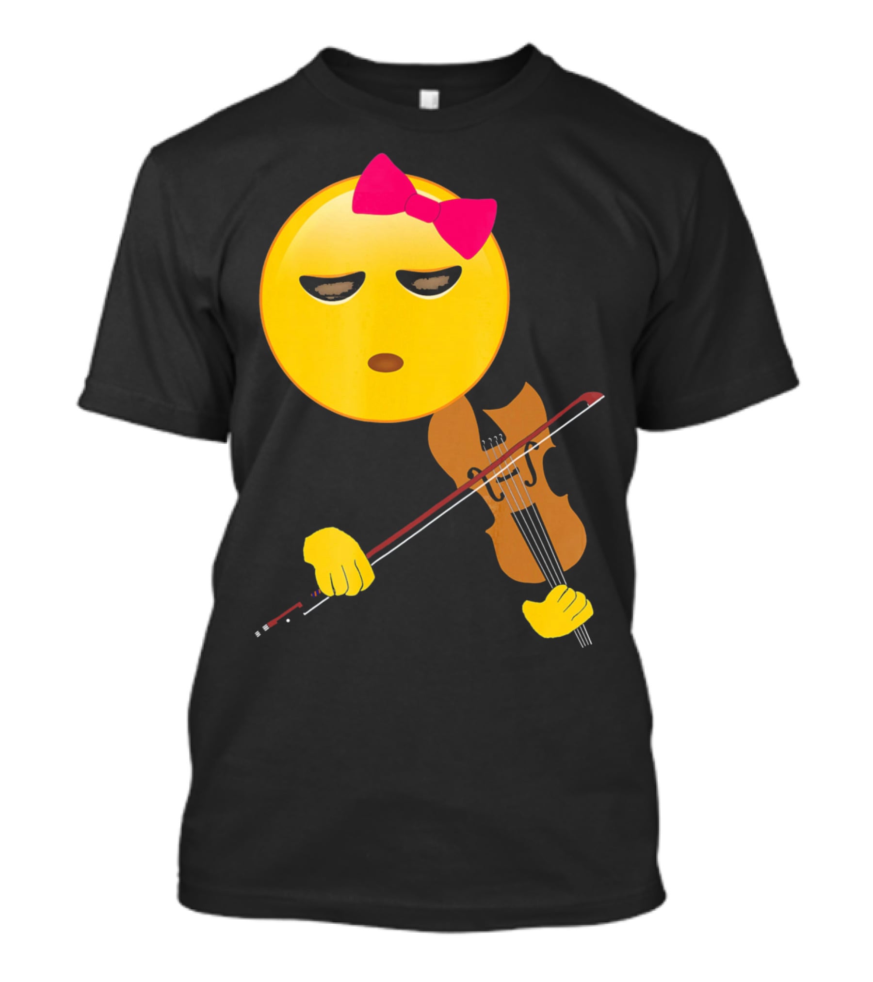 Girl Emoji Violin With Pink Bow T-Shirt