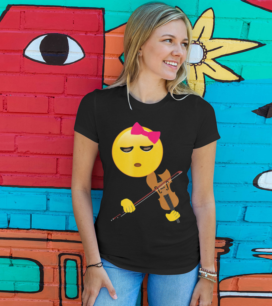 Girl Emoji Violin With Pink Bow T-Shirt