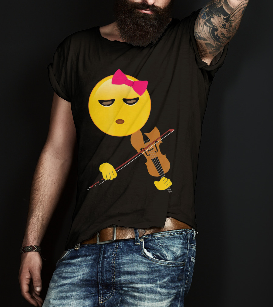 Girl Emoji Violin With Pink Bow T-Shirt