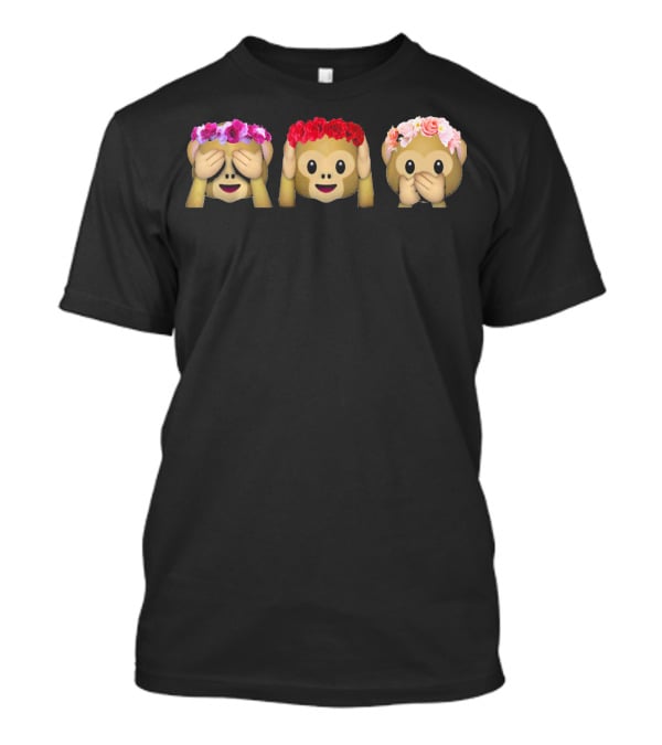 Three Emoji Monkey Flower Crown Hear Speak See T-Shirt