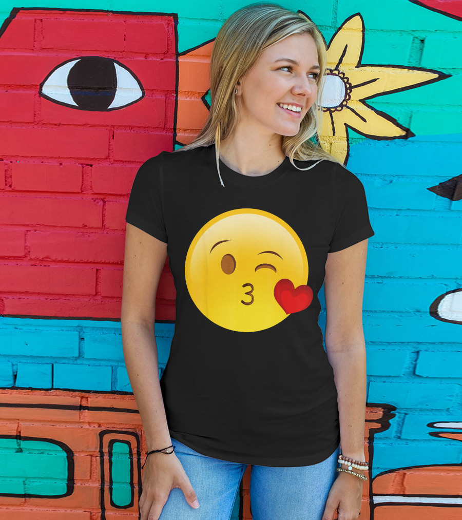 Emoji Throwing A Kiss Puckered Lips Blow Winking Face With Heart T-Shirt