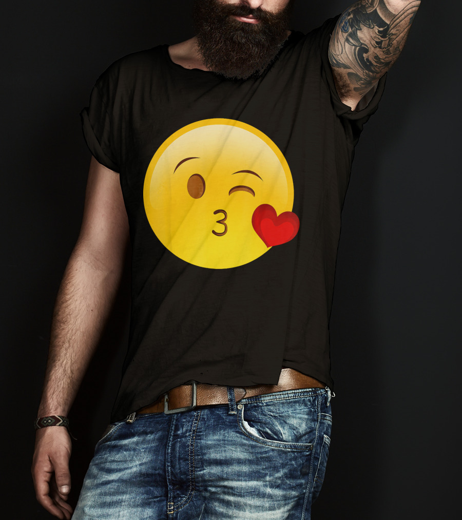 Emoji Throwing A Kiss Puckered Lips Blow Winking Face With Heart T-Shirt